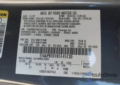 2022 Ford Mustang Ecoboost from USA, damaged, VIN 1FA6P8TH1N5145120